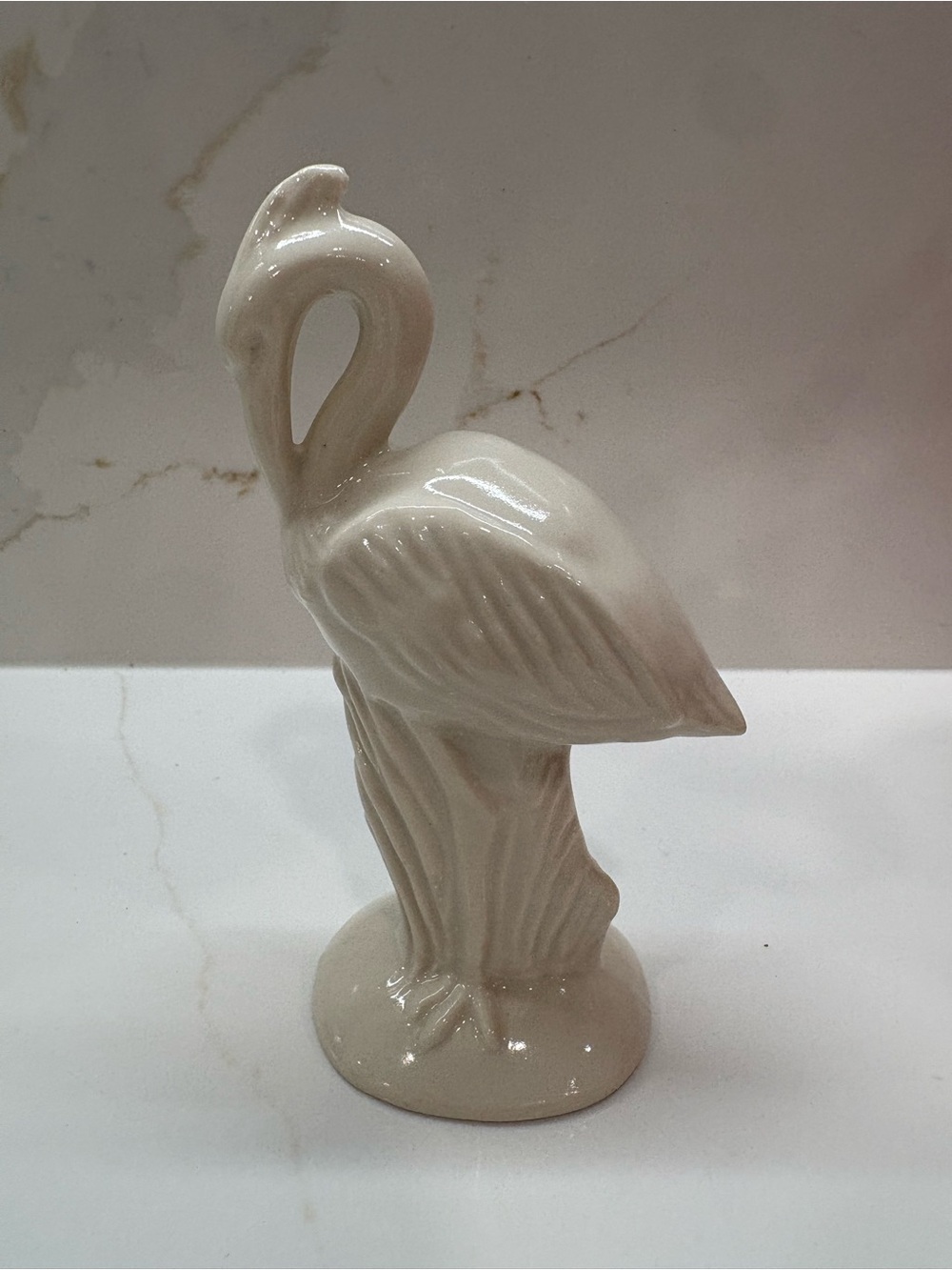 Vintage Ceramic Flamingo/Crane Figurine in Cream - Decorative Home Art from 1970